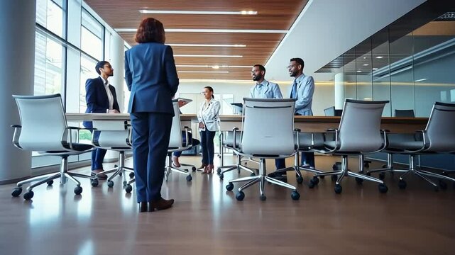 Medical Staff Conducts Morning Briefing in a Modern Boardroom Generative AI