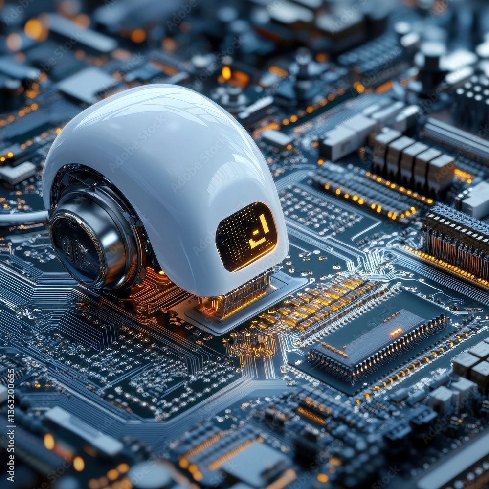 Aufkleber a robot is sitting on a circuit board