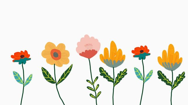 Hand drawn cartoon animation set of flower