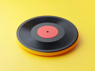 Vinyl record on yellow background with red label