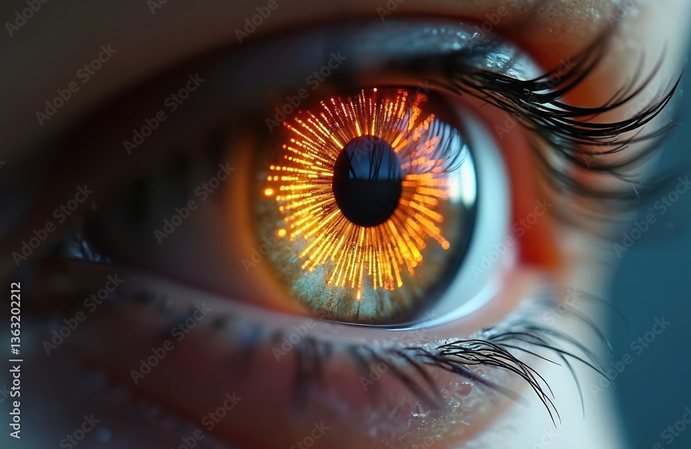 Poster close-up of eye with glowing circuitry visible in iris, showcasing blend of human and technological 