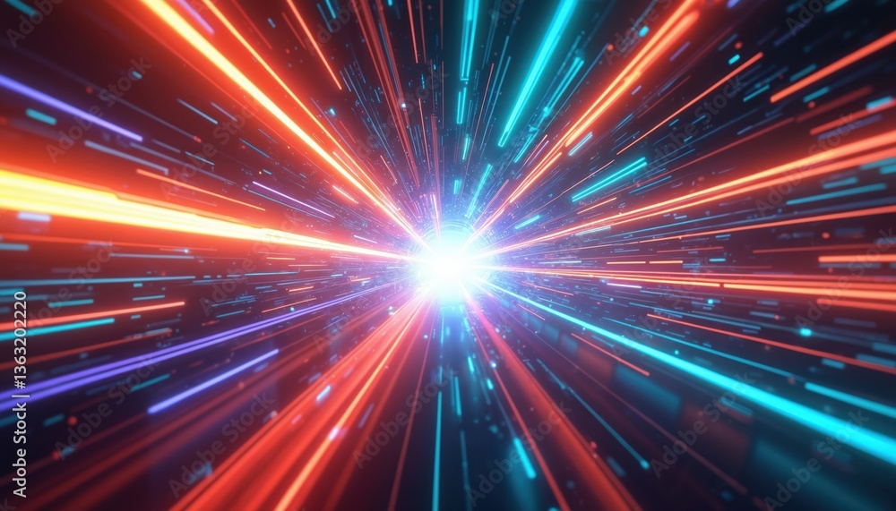 Aufkleber Futuristic abstract digital technology background. Speed of light, data transmission concept. Lines of light form bright tunnel of cyberspace. Innovation tech background for presentation.