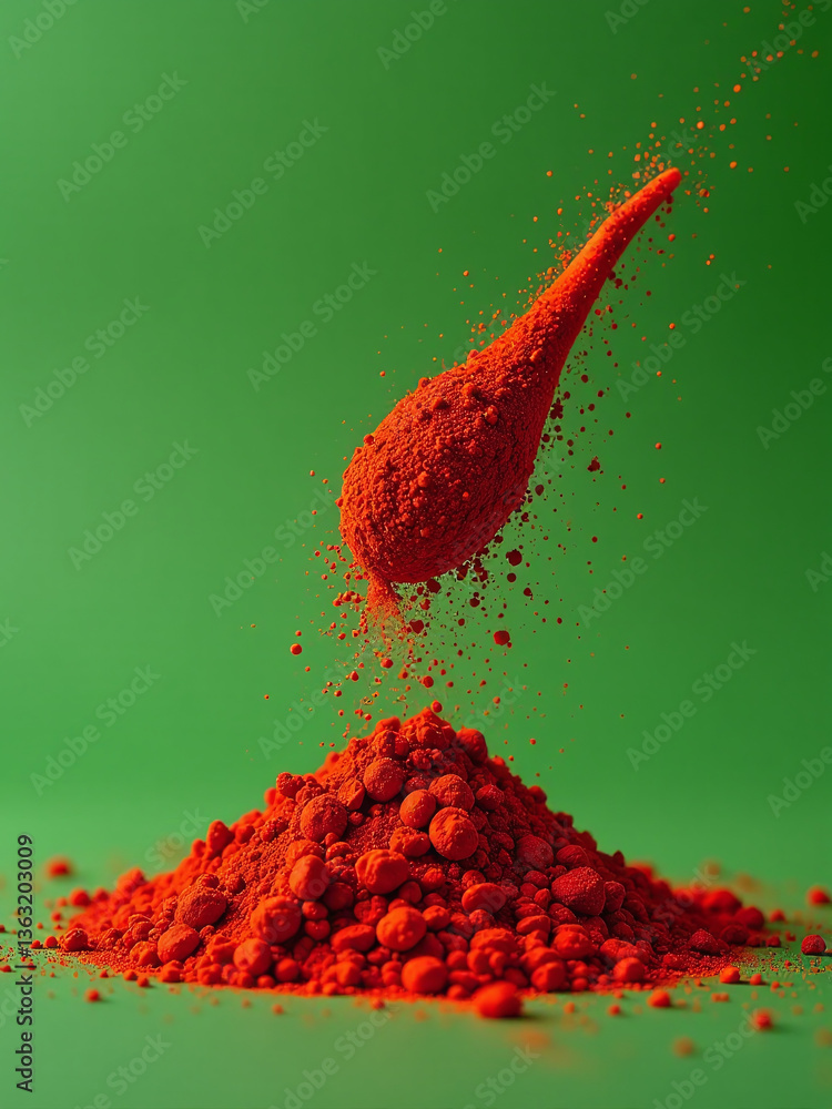 Aufkleber High Quality Red Chili Powder Is Used In Seasoning To Create A Dynamic Splash Effect In A Green Background Image.