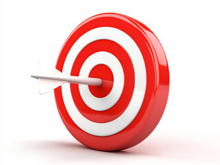 Red target with white rings and arrow hit, 3D render