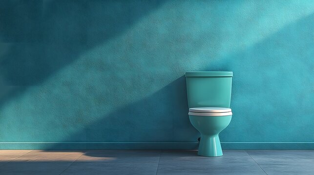 Contemporary Ultra-Modern Toilet Installation with a Vibrant Turquoise Accent Wall and a Clean Minimalist Restroom Layout Offering Generous Banner Copy Space