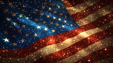 Lively and vibrant depiction of the American flag on the 4th of July with explosion of festive fireworks and radiant colors that evoke national unity and the spirit of freedom