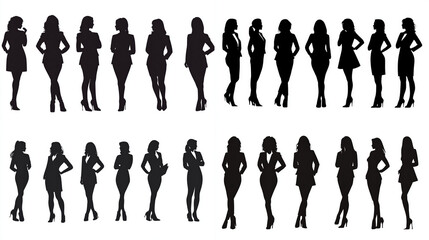 Silhouettes of Diverse Businesswomen Standing in Various Poses
