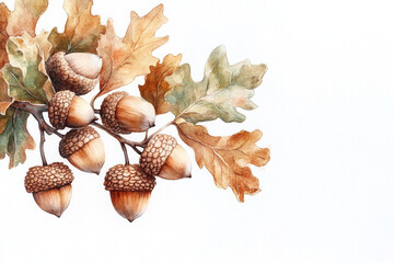 Obraz premium acorns and oak leaves on a white background.
