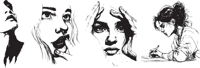 cute attractive woman face illustrations eps 11