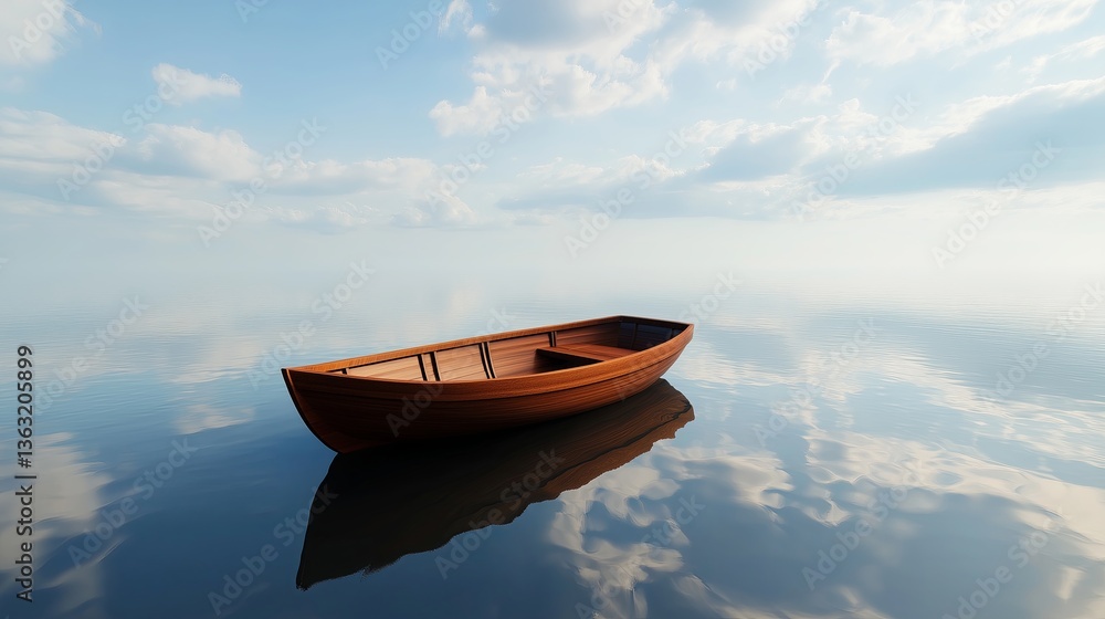 Poster a small wooden boat floating in an infinite sky instead of water.