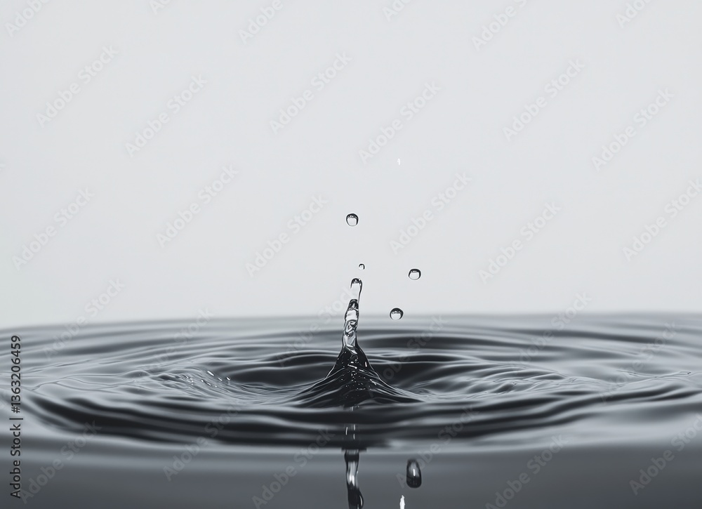 Poster raindrops falling on water surface creating ripples and splashes