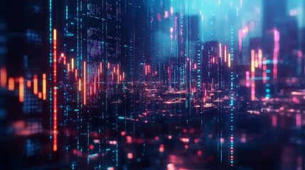 Dynamic data visualization urban cityscape digital art futuristic environment aerial view technology concept