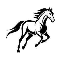 Obraz premium Running horse silhouette vector illustration of a wild stallion in black outline on white background