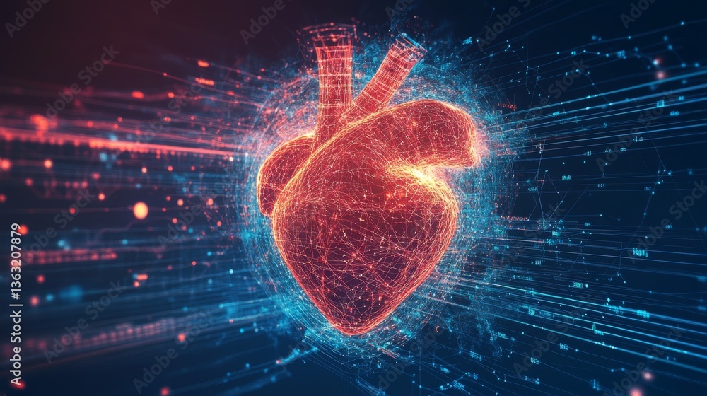 Poster digital heart visualization virtual space 3d art futuristic environment close-up view health concept