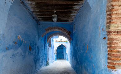 The blue painted old town Medina in Chefchouaen, Morocco. The city is known as the blue city or the blue pearl.