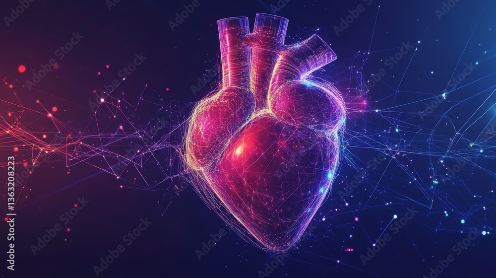 Poster heart health revolution digital art virtual space abstract design colorful environment dynamic view 