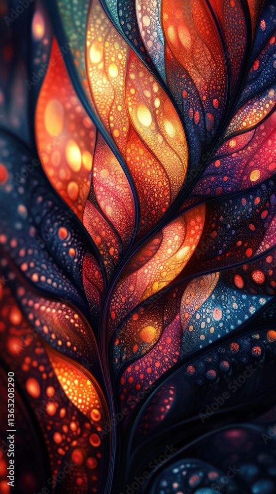 Poster abstract fractal art with vibrant colors and intricate details creating a mesmerizing and organic pa