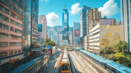 Fototapeta premium Urban transport infrastructure development hong kong cityscape modern environment aerial view urbanization impact