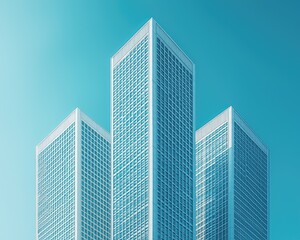 Obraz premium Modern skyscrapers with reflective glass facades under a clear blue sky