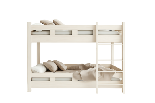 White Wooden Bunk Bed | Minimalist Double Bed Furniture on White Background