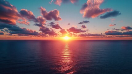 Fototapeta premium Sunset serenity over the ocean coastal landscape aerial view tranquil evening sky