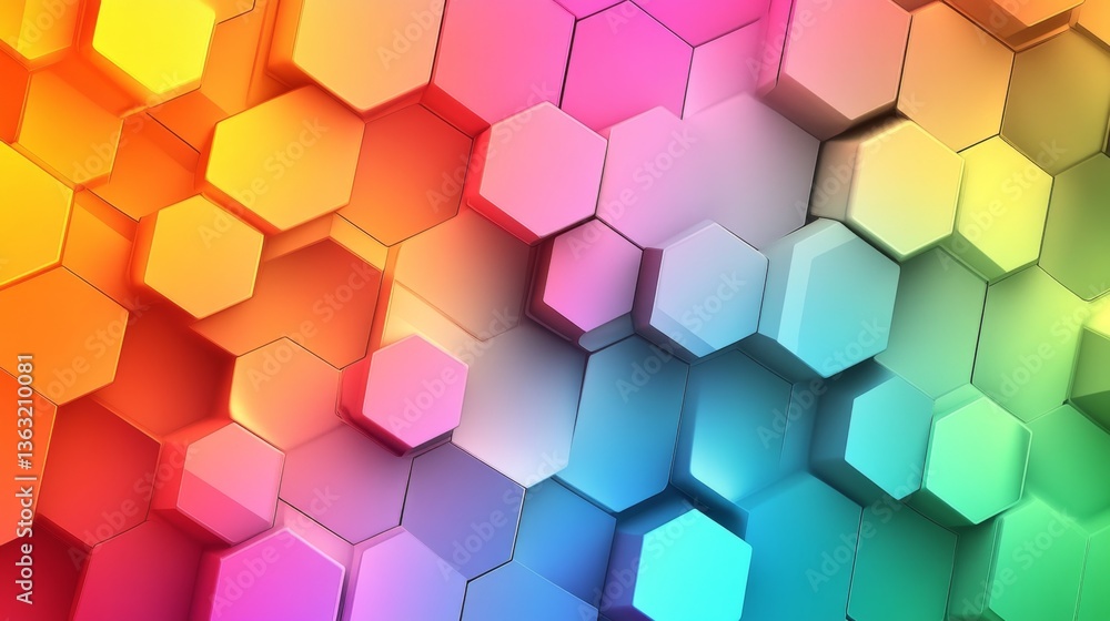 Poster vibrant hexagonal patterns abstract digital art colorful background studio environment close-up view