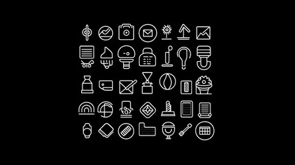 White icons on black background for app/web design, interface or UI elements