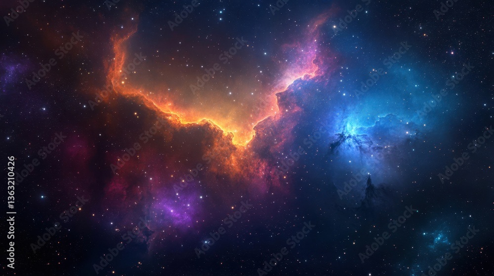 Poster ethereal cosmic cloudscape of vibrant nebula and twinkling stars in deep space astronomy background 