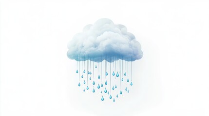 Rainy cloud, white background, weather icon, digital illustration, website design