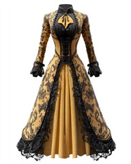 Obraz premium Elegant Yellow and Black Dress with Lace Victorian Inspired Design