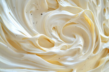 Creamy vanilla frosting swirls creating delicious texture for baking and pastry decoration