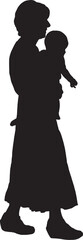vector; silhouette side view of a mother carrying her baby walking