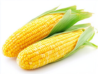 Photograph of fresh corn cobs isolated on white background