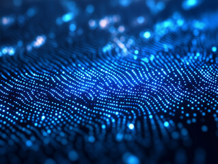 3D visualization of blue particle waves on a dark digital surface