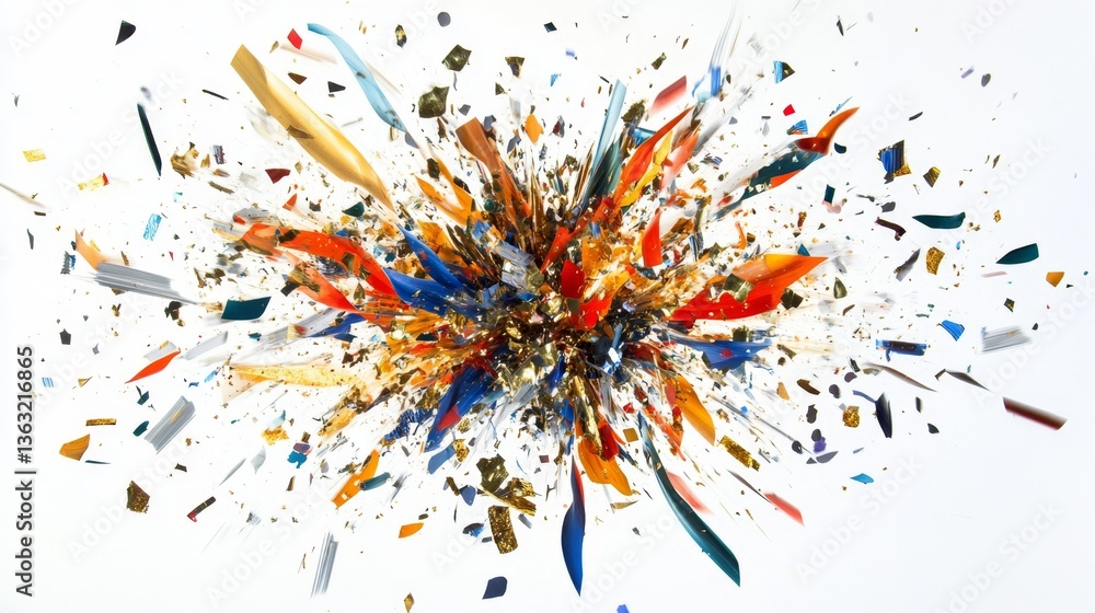 Poster dynamic explosion of colorful shards creating artistic chaos in an abstract setting