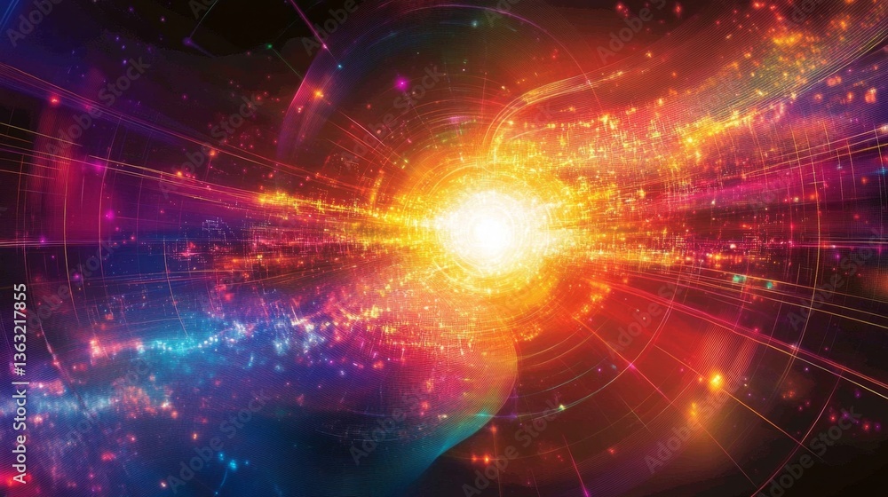 Poster cosmic explosion event outer space digital art vibrant colors abstract viewpoint universe concept