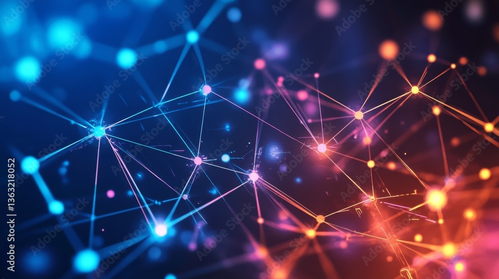 Poster dynamic network connections in digital space virtual environment abstract design futuristic concept
