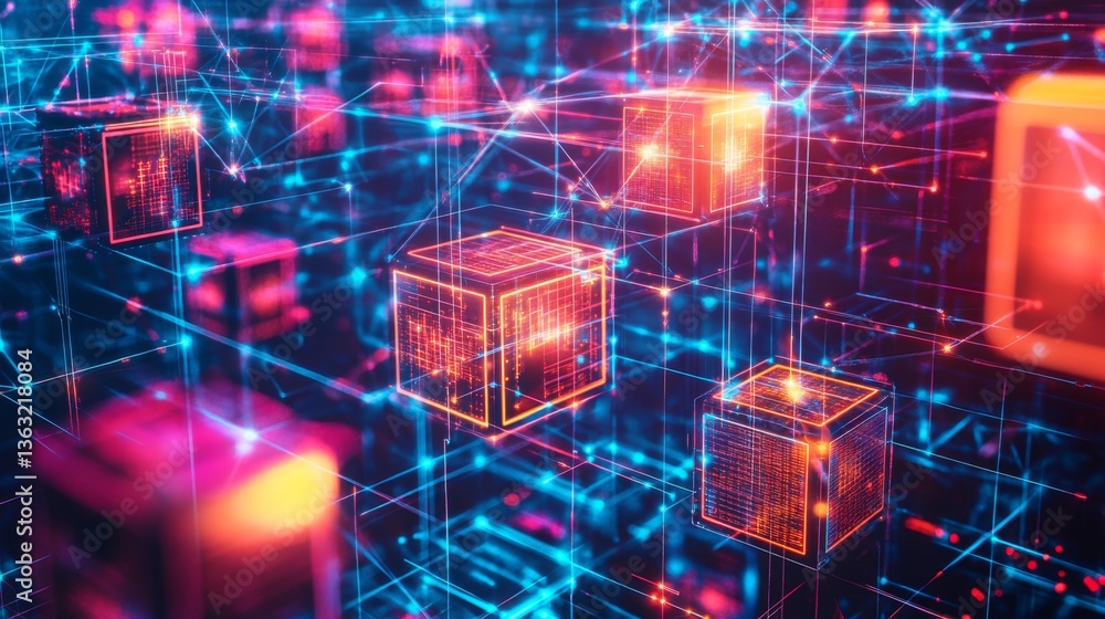 Poster technological innovation digital space abstract visualization virtual environment futuristic perspec
