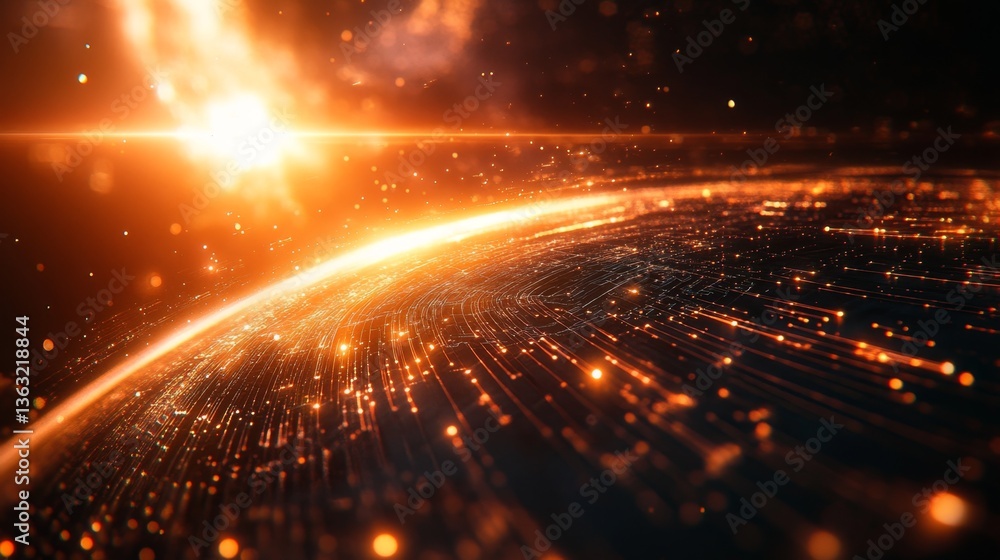 Poster explosive cosmic event celestial phenomenon outer space digital art sci-fi aerial view futuristic co