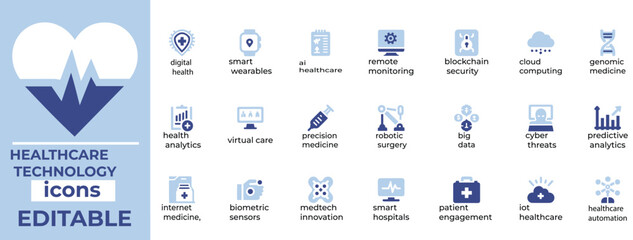 Cutting edge healthcare technology vector set perfect for medical apps, health tech, and branding High quality and editable