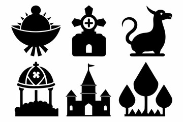 Christian icon set silhouette black vector