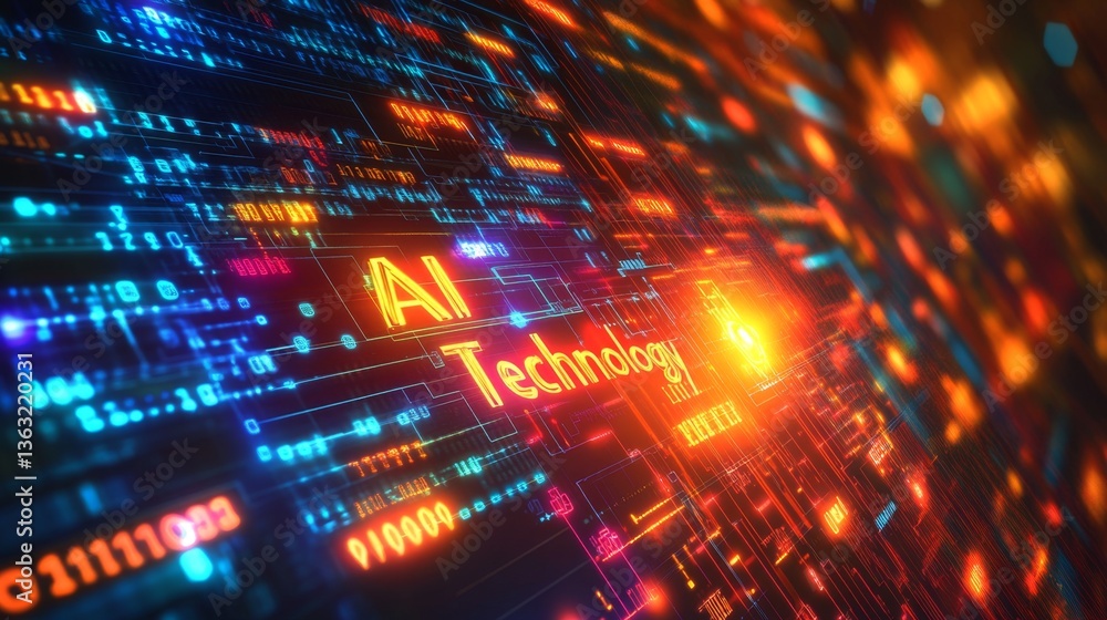 Poster exploring ai technology innovations digital space graphic design abstract environment futuristic vie
