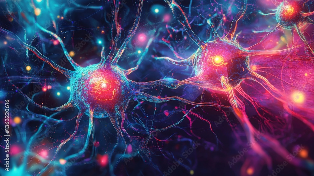 Poster neural activity visualization advanced neuroscience lab digital artwork colorful environment close-u