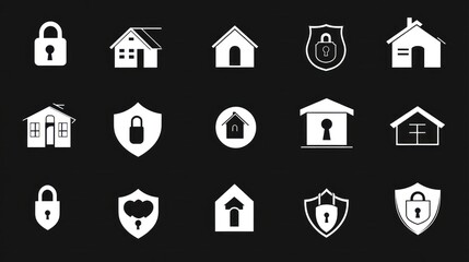 Home security icons; safety, protection, privacy