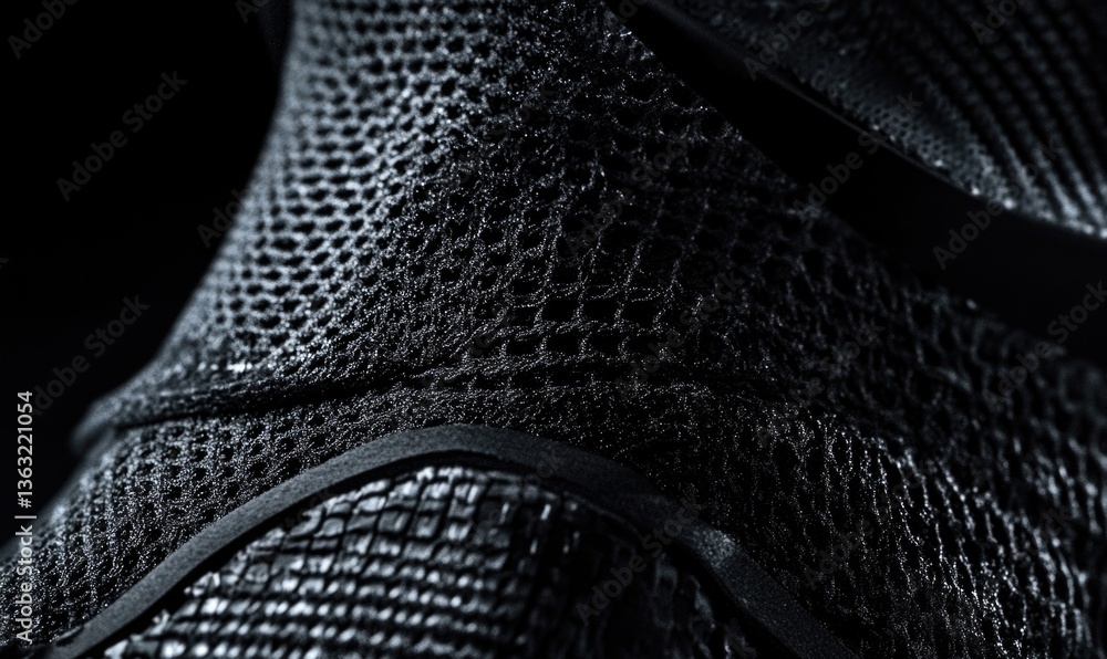 Poster a close up of a black shoe with a mesh pattern