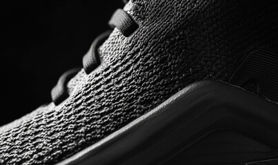 A close up of a black shoe with a white lace