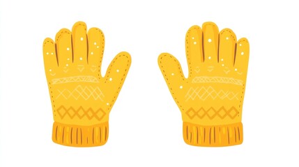 Yellow Knit Winter Gloves, Isolated on White Background for Fashion or Craft Designs