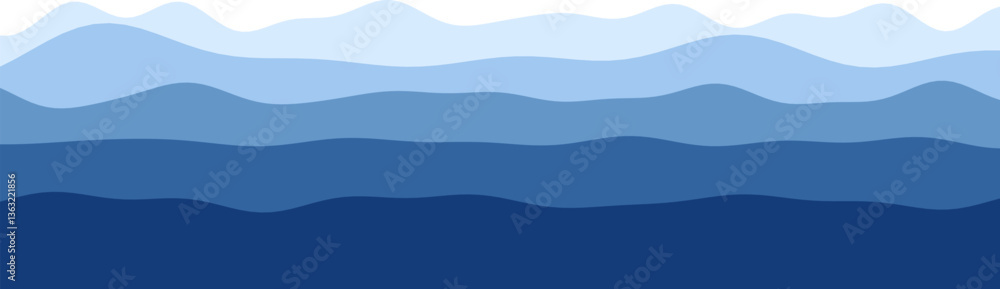 Poster abstract blue waves pattern in gradient shades with flowing curves.
