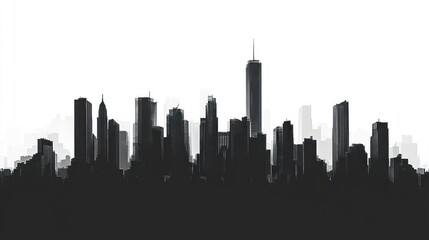 Naklejka premium A dramatic black and white silhouette of a vibrant cityscape skyline