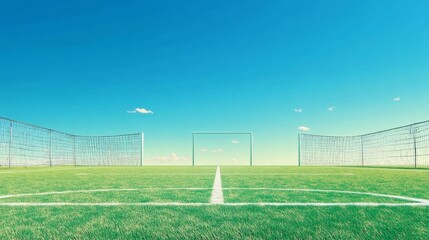Exciting soccer match action at a lush green field with clear blue sky sports event outdoor scene aerial view